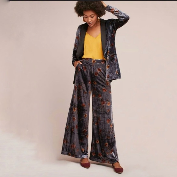 Anthropologie Pants - Anthropologie Ett:twa Jessie Floral Velvet Wide Leg Pants Size S